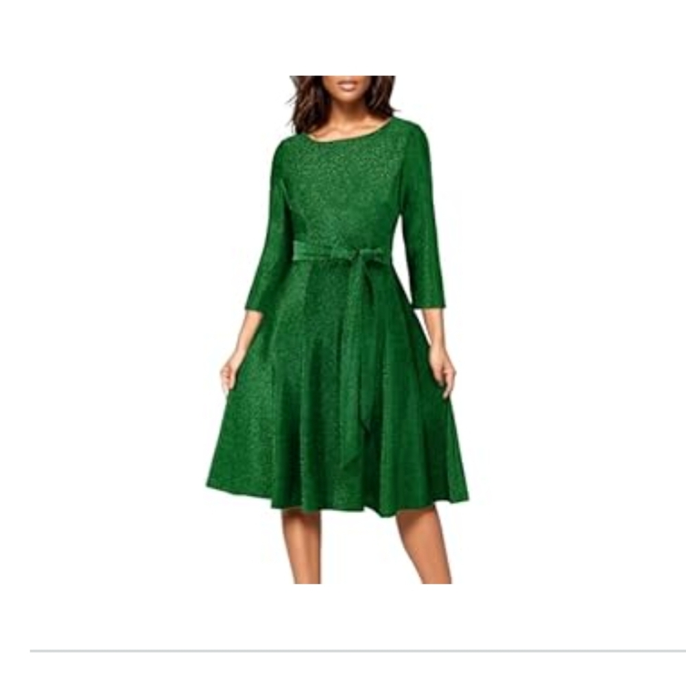 Chic 3/4 Length Sleeve Green Dress